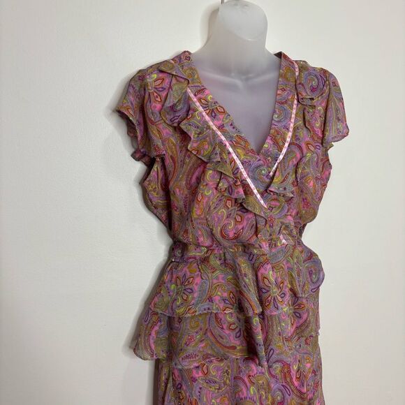 Vintage 90s Y2K Paisley Pink Ruffle Skirt and top set size 14 Petite boho Flowy - Picture 2 of 9